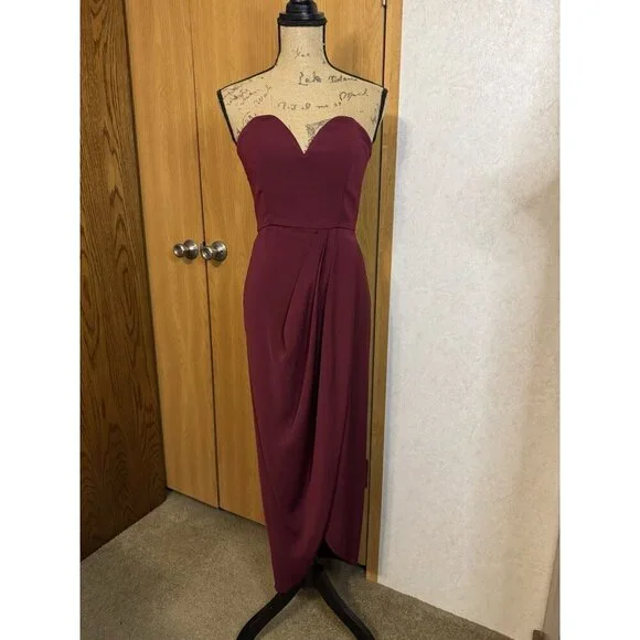 SHONA JOY Burgundy Strapless U Wire Bustier Dress Classic Elegant Romantic Sz 4 - Picture 2 of 13
